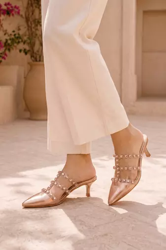 rose gold rock stud embellished heels