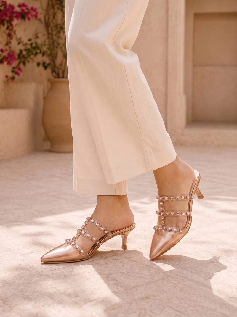 rose gold rock stud embellished heels