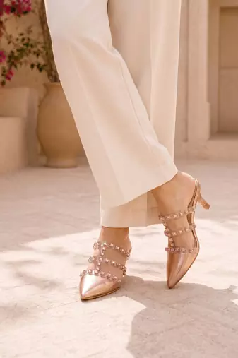 rose gold rock stud embellished heels