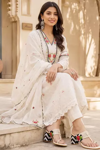 cream floral embroidered block heels