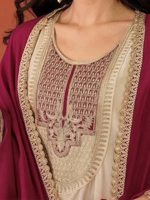 Women's Beautiful Embroidery Work Vichitra Silk Fabric Flared Anarkali Pant and Dupatta Set 2