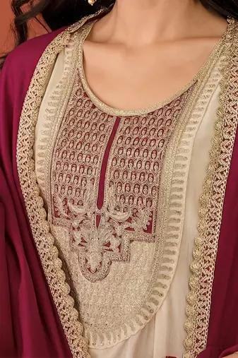 Women's Beautiful Embroidery Work Vichitra Silk Fabric Flared Anarkali Pant and Dupatta Set