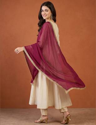 Women's Beautiful Embroidery Work Vichitra Silk Fabric Flared Anarkali Pant and Dupatta Set 4
