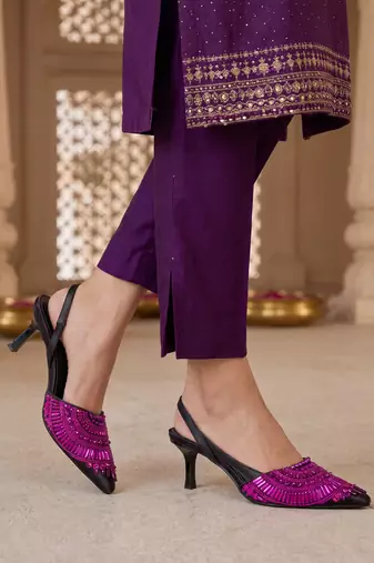 fuchsia pink eclipse crystal embellished kitten heels