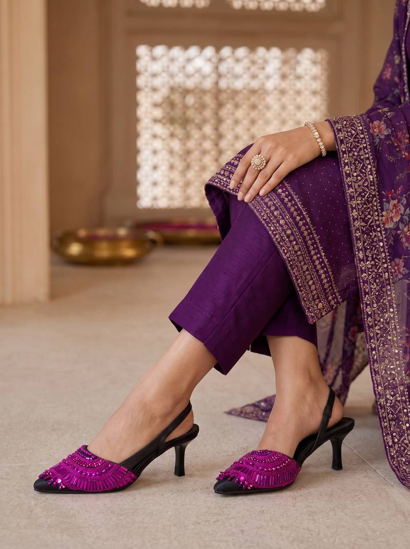 fuchsia pink eclipse crystal embellished kitten heels