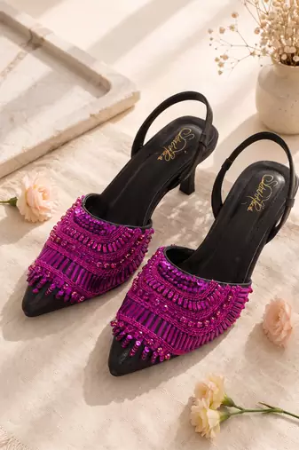 fuchsia pink eclipse crystal embellished kitten heels