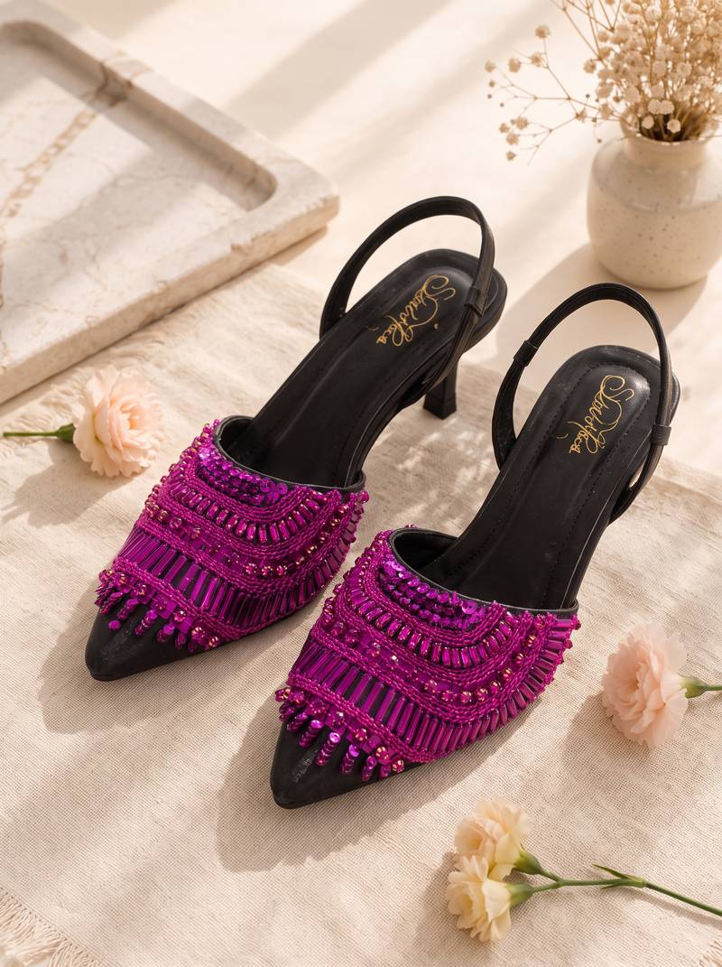 fuchsia pink eclipse crystal embellished kitten heels