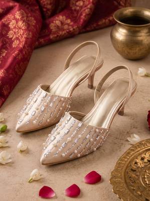 rose gold pearl embellished kitten heels 1