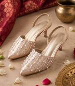 rose gold pearl embellished kitten heels