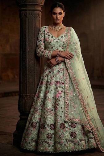 light green color Coding Sequins Work With Cancan net Lehenga Choli set