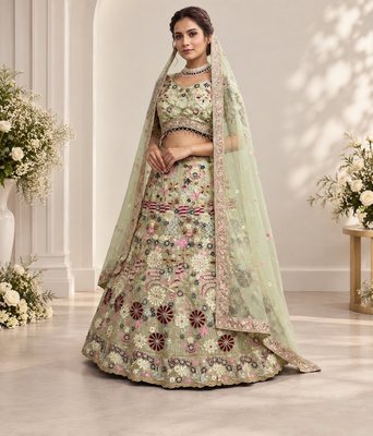 light green color Coding Sequins Work With Cancan net Lehenga Choli set 1