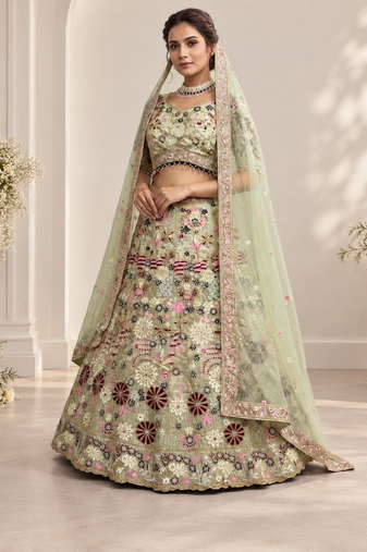 light green color Coding Sequins Work With Cancan net Lehenga Choli set