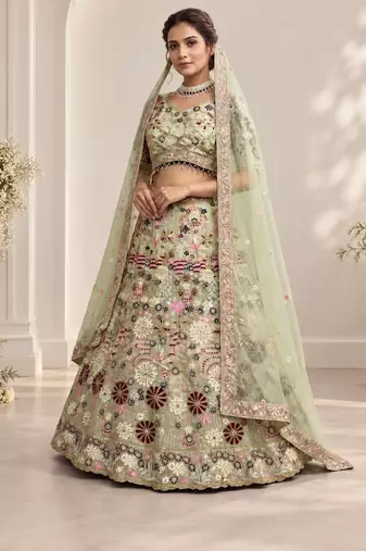 light green color Coding Sequins Work With Cancan net Lehenga Choli set