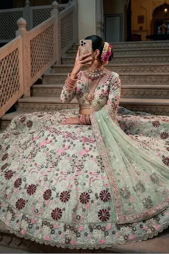 light green color Coding Sequins Work With Cancan net Lehenga Choli set