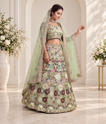 light green color Coding Sequins Work With Cancan net Lehenga Choli set 2