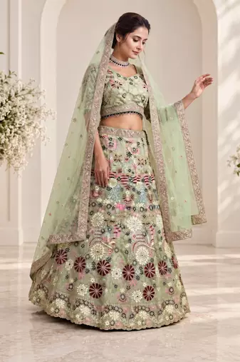 light green color Coding Sequins Work With Cancan net Lehenga Choli set