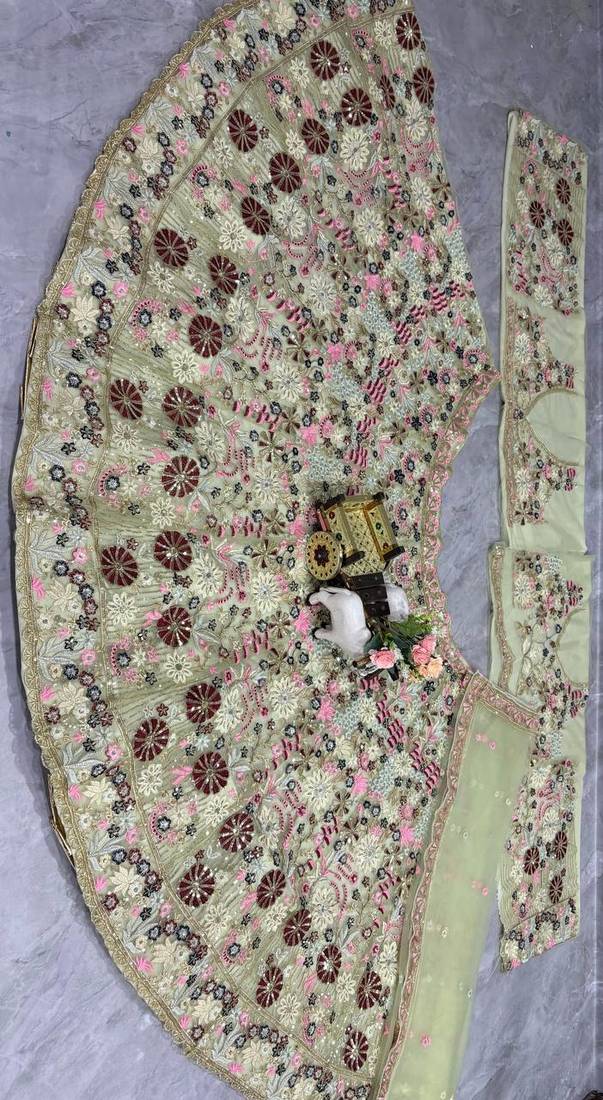 light green color Coding Sequins Work With Cancan net Lehenga Choli set