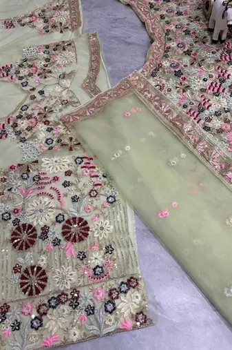light green color Coding Sequins Work With Cancan net Lehenga Choli set