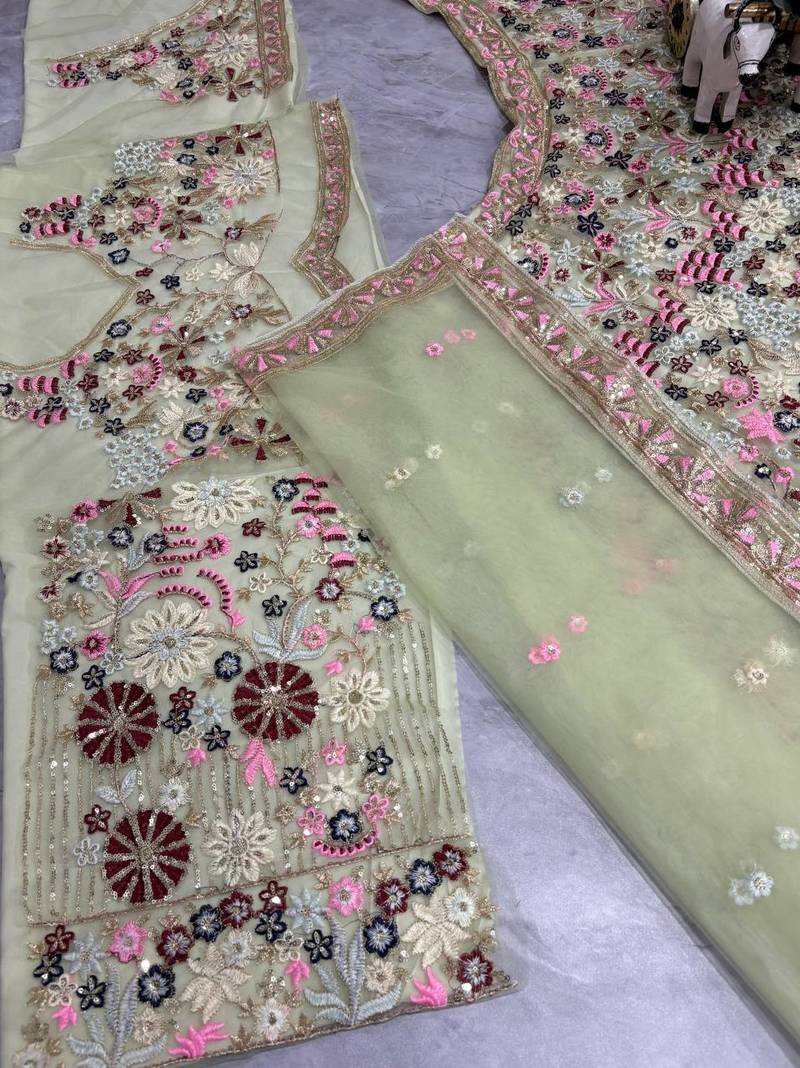 light green color Coding Sequins Work With Cancan net Lehenga Choli set