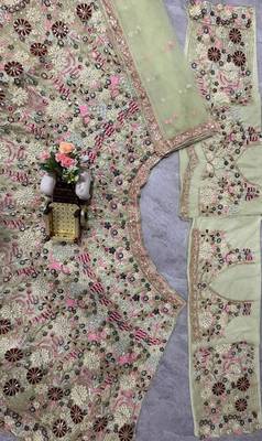 light green color Coding Sequins Work With Cancan net Lehenga Choli set 5