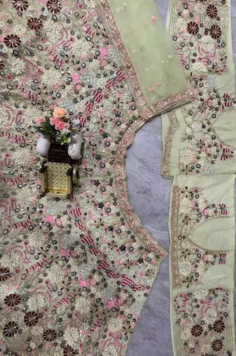light green color Coding Sequins Work With Cancan net Lehenga Choli set