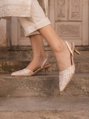 rose gold pearl embellished kitten heels 3