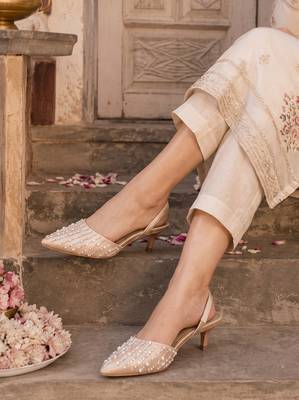 rose gold pearl embellished kitten heels 4