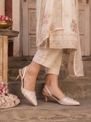 rose gold pearl embellished kitten heels 5