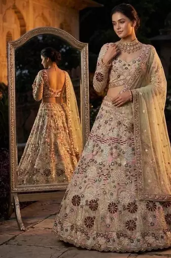 cream color Coding Sequins Work With Cancan net Lehenga Choli set