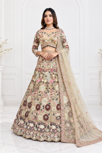  cream color Coding Sequins Work With Cancan net Lehenga Choli set