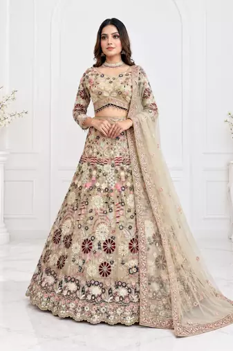 cream color Coding Sequins Work With Cancan net Lehenga Choli set