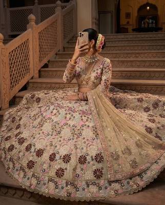  cream color Coding Sequins Work With Cancan net Lehenga Choli set 2