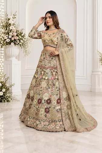  cream color Coding Sequins Work With Cancan net Lehenga Choli set
