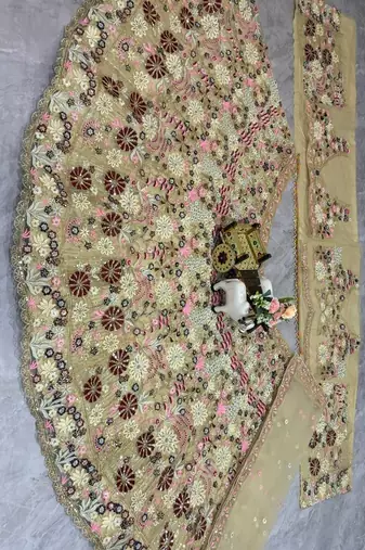  cream color Coding Sequins Work With Cancan net Lehenga Choli set