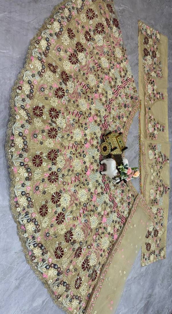  cream color Coding Sequins Work With Cancan net Lehenga Choli set