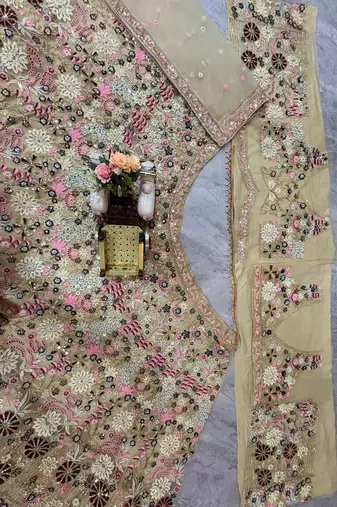  cream color Coding Sequins Work With Cancan net Lehenga Choli set