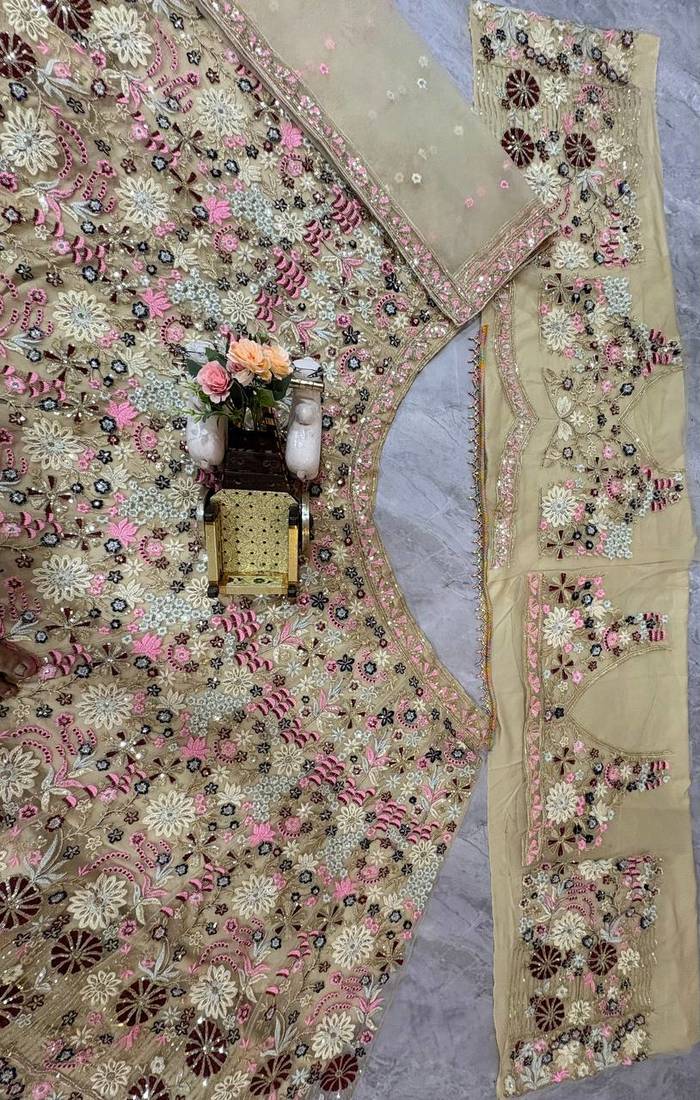  cream color Coding Sequins Work With Cancan net Lehenga Choli set