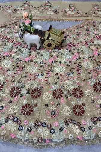  cream color Coding Sequins Work With Cancan net Lehenga Choli set