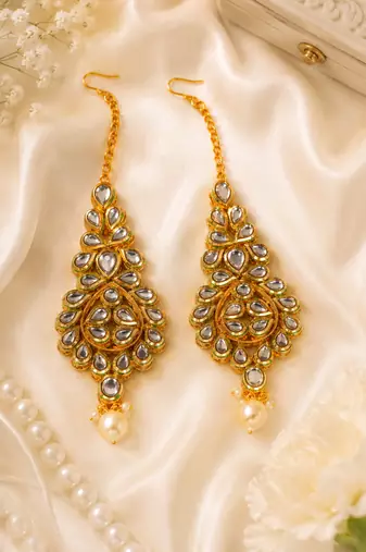 Vanya Leaf Drop Premium Kundan Earrings