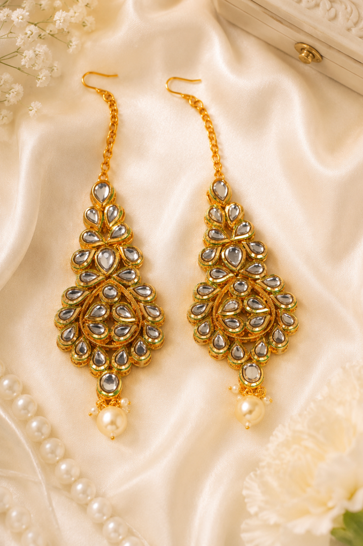 Vanya Leaf Drop Premium Kundan Earrings