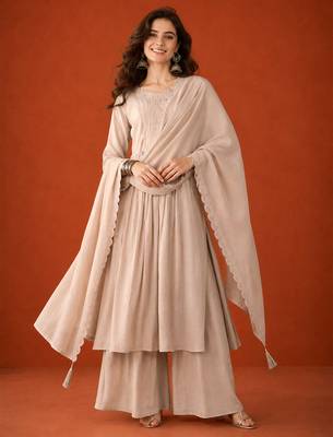 Embroidery Silk Fabric Straight Kurta Palazzo and Dupatta Set 1