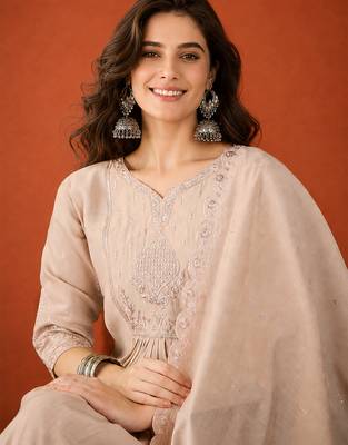 Embroidery Silk Fabric Straight Kurta Palazzo and Dupatta Set 2