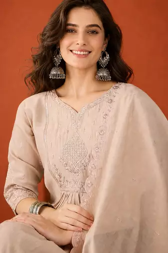 Embroidery Silk Fabric Straight Kurta Palazzo and Dupatta Set