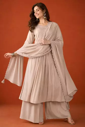 Embroidery Silk Fabric Straight Kurta Palazzo and Dupatta Set
