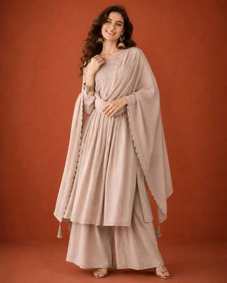 Embroidery Silk Fabric Straight Kurta Palazzo and Dupatta Set 5