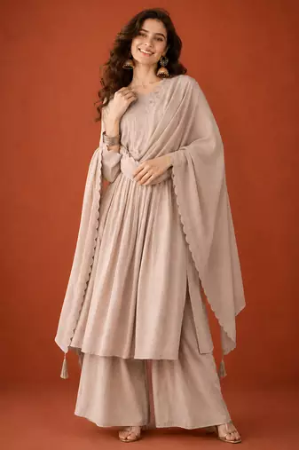Embroidery Silk Fabric Straight Kurta Palazzo and Dupatta Set