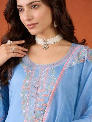 Women's Gorgeous Embroidery Viscose Silk Fabric Straight Kurta Pant and Dupatta Set 2