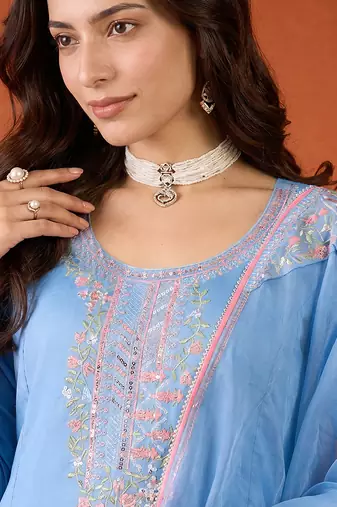 Women's Gorgeous Embroidery Viscose Silk Fabric Straight Kurta Pant and Dupatta Set