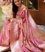 Onion pink  soft banarasi silk blend  saree with self weaving design zari weaving pallu and blouse