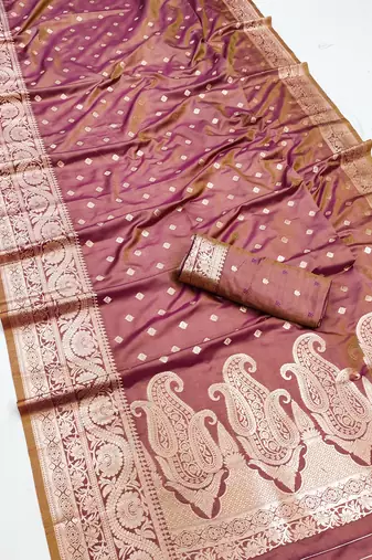 Onion pink  soft banarasi silk blend  saree with self weaving design zari weaving pallu and blouse